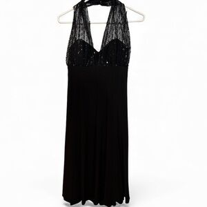 Jessica Howard Black Sequin Halter Chemise